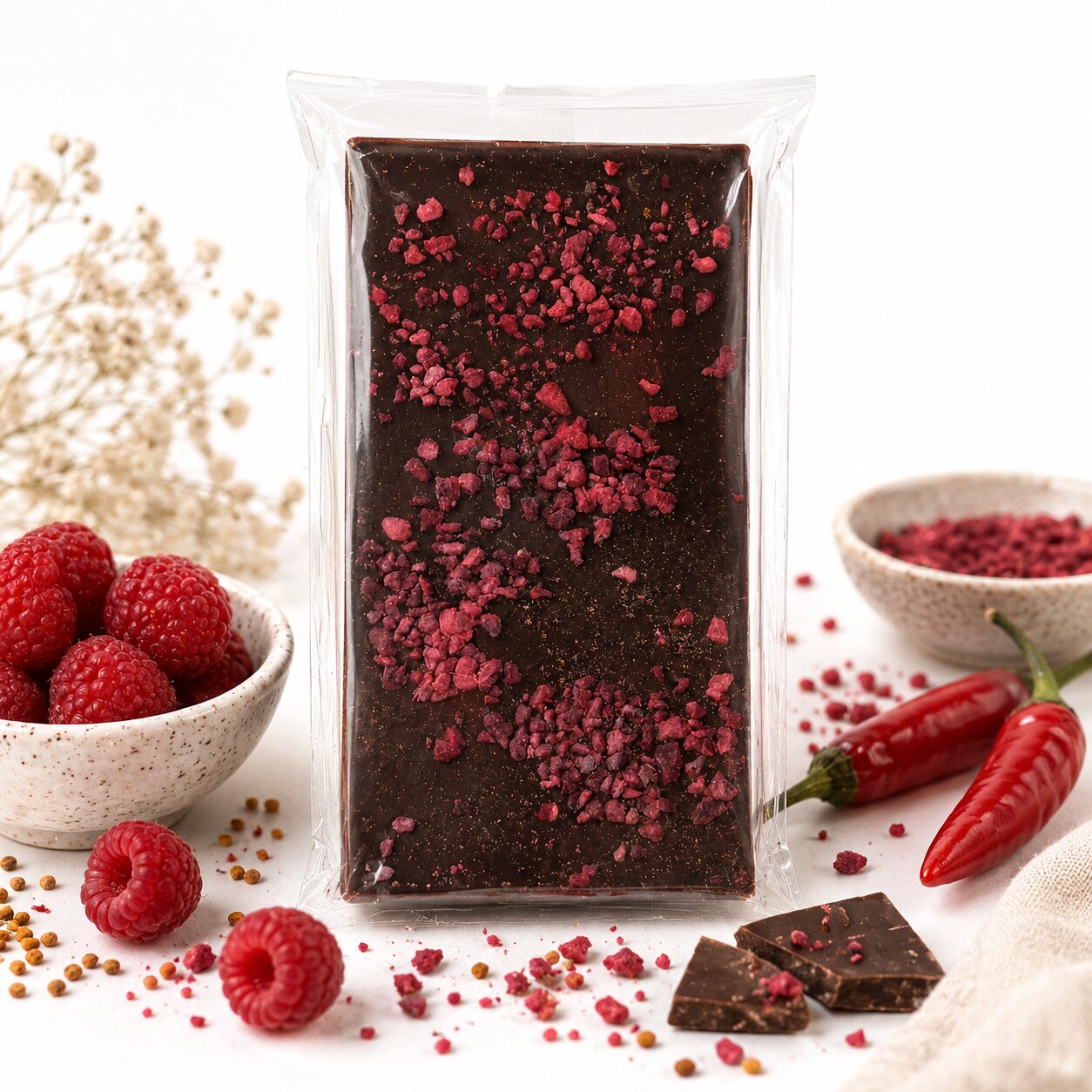 Czekolada gorzka z miodem, maliną i chili - ręcznie tworzona 110g - obrazek 3