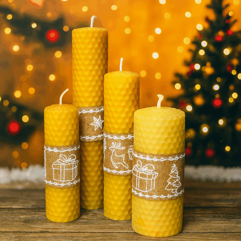 Zestaw świec z węzy pszczelej z wstążką