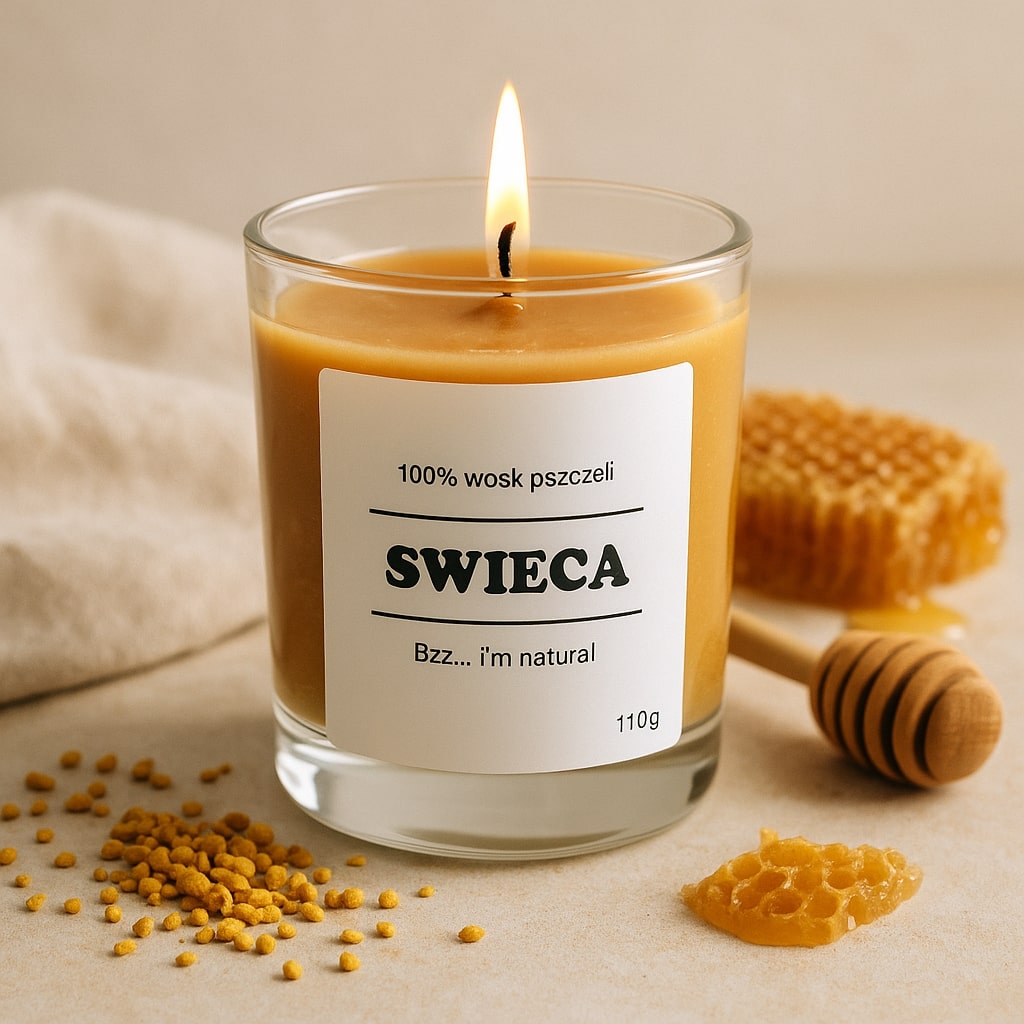 Świeca z wosku pszczelego 110g z przykrywką - obrazek 2