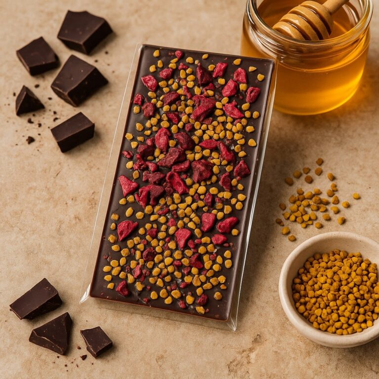 Czekolada mleczna z pyłkiem pszczelim i granatem 45g