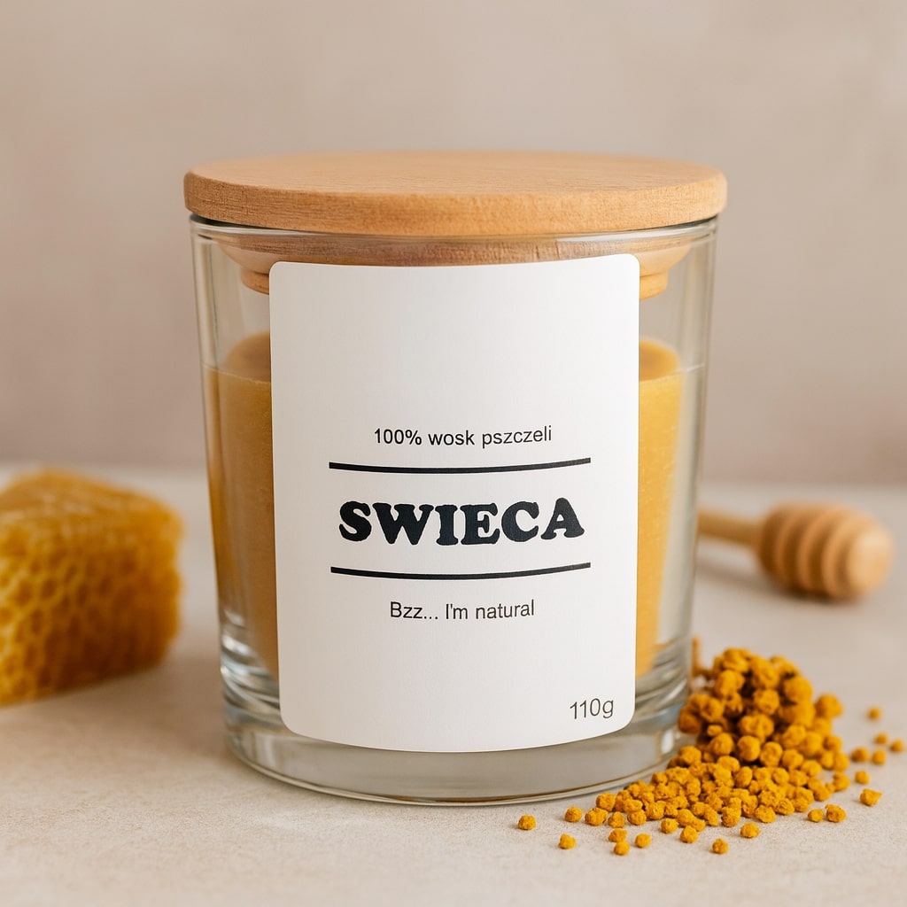 Świeca z wosku pszczelego 110g z przykrywką