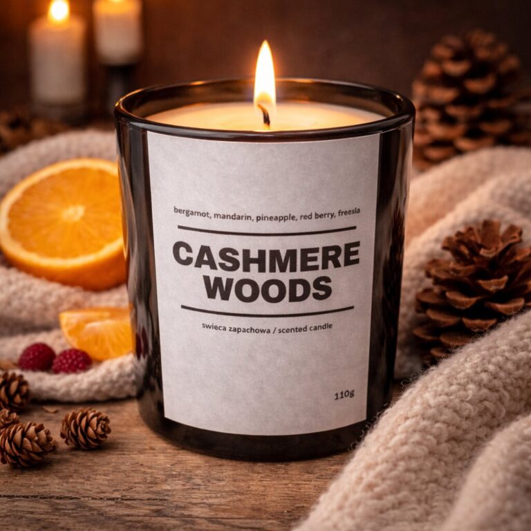 Świeca zapachowa CASHMERE WOODS 10% - czarne szkło