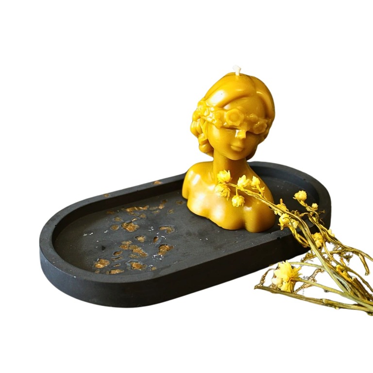 Podstawka z gipsu czarno-złota OWALNA