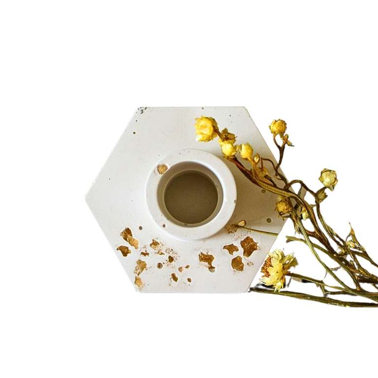 Podstawka z gipsu kremowo-złota HEKSAGON