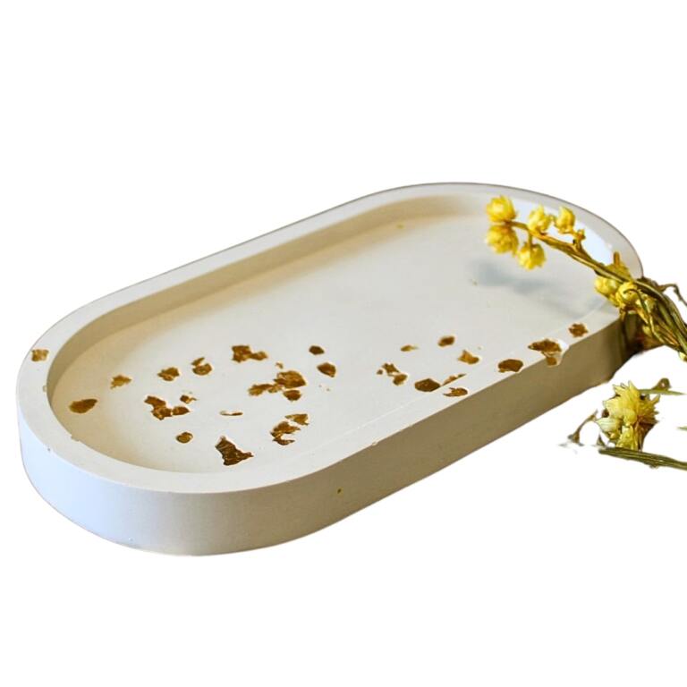 Podstawka z gipsu kremowo-złota OWALNA