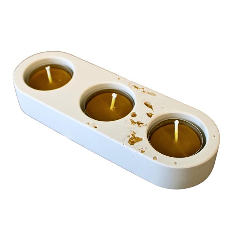 Podstawka z gipsu kremowo-złota ŚWIECZNIK