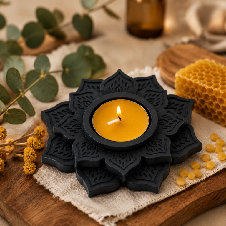 Podstawka na świece z gipsu polimerowego czarna TEALIGHT świecznik