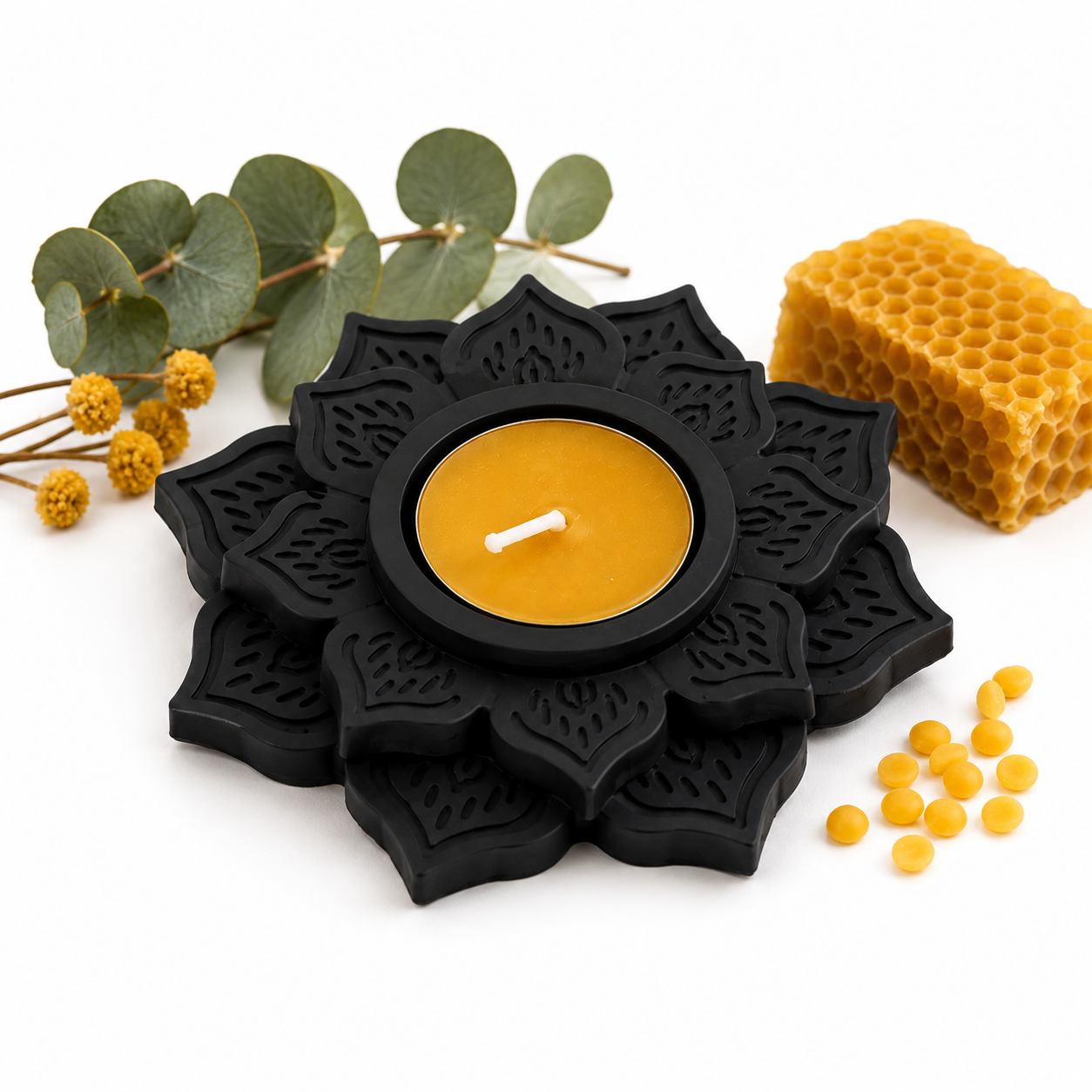 Podstawka na świece z gipsu polimerowego czarna TEALIGHT świecznik - obrazek 2