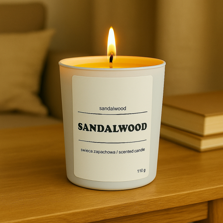 Świeca zapachowa SANDALWOOD 10% - białe szkło
