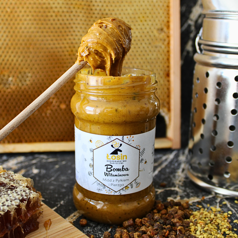 Miód BOMBA WITAMINOWA 370 g - 15% pyłku i pierzgi
