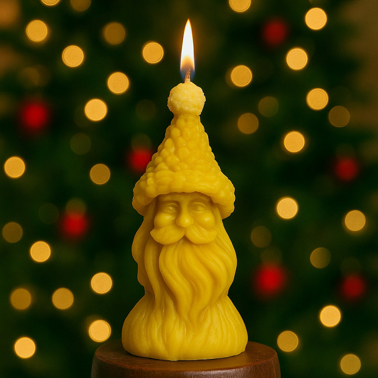 Świeca z wosku pszczelego MIKOŁAJ w CZAPCE