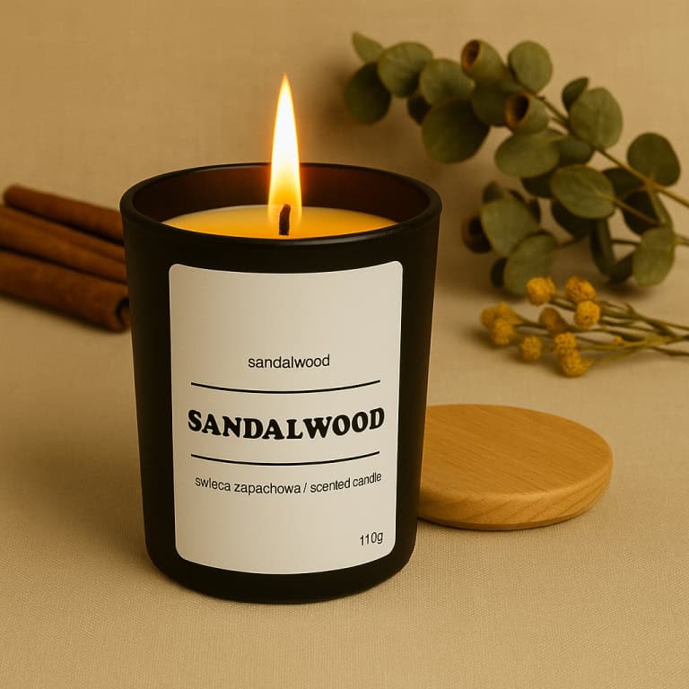 Świeca zapachowa SANDALWOOD 10% - czarne szkło