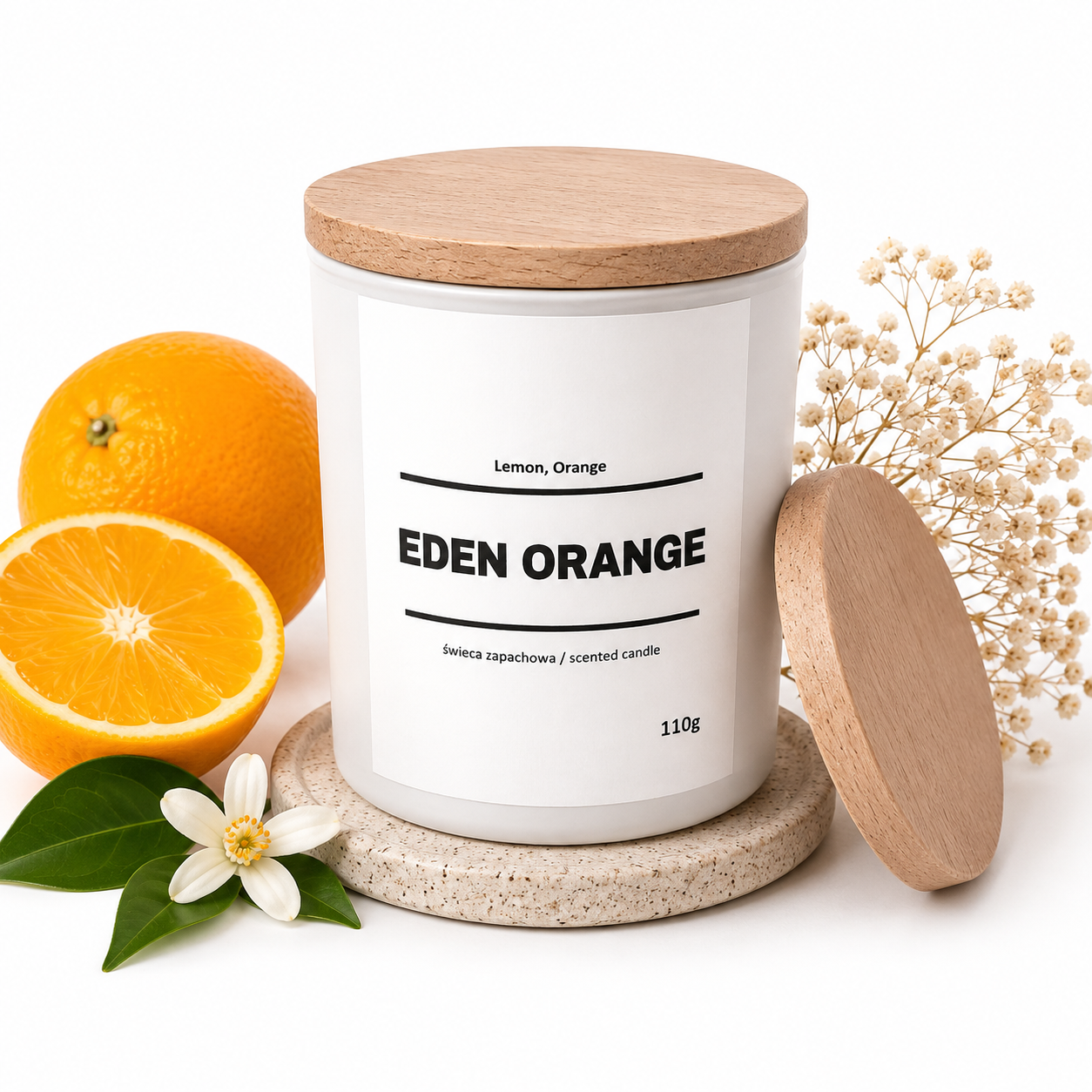 Świeca zapachowa EDEN ORANGE 10% 110g - białe szkło - obrazek 3
