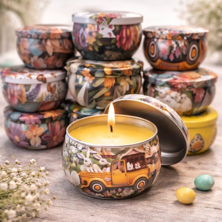 Świeca z wosku pszczelego w wielkanocnej puszce 60g