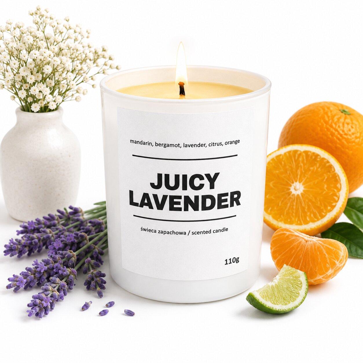 Świeca zapachowa JUICY LAVENDER 10% 110g - białe szkło - obrazek 3