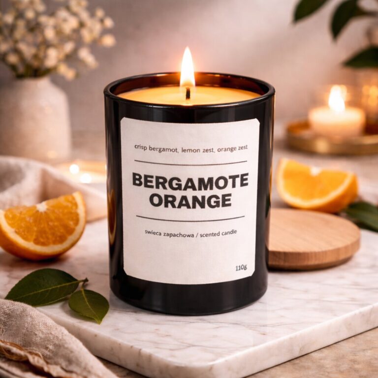 Świeca zapachowa BERGAMOTE JUICY ORANGE 10% 110g - czarne szkło