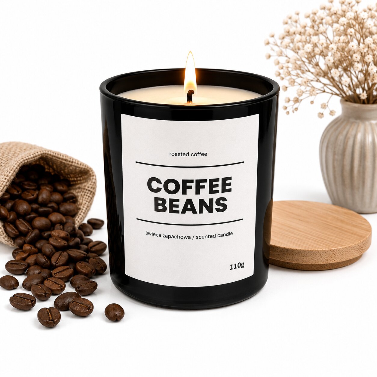 Świeca zapachowa COFFEE BEANS 10% 110g - czarne szkło - obrazek 3