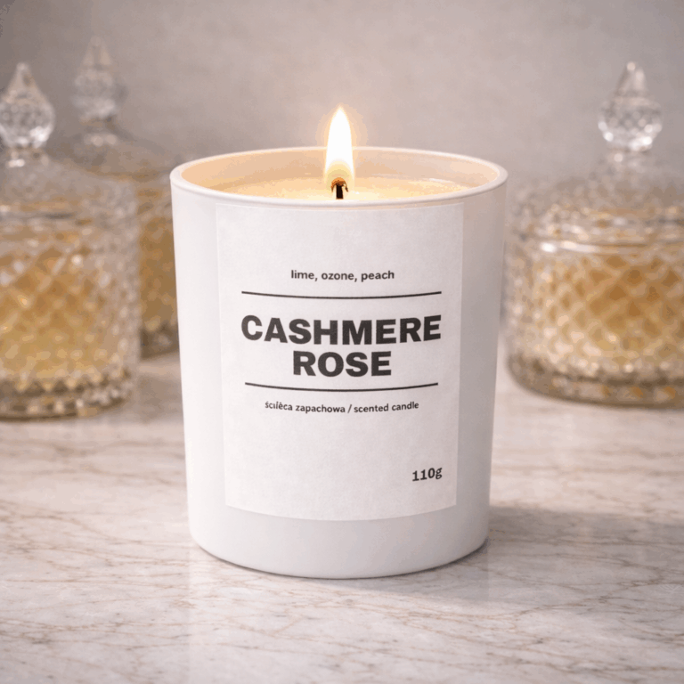 Świeca zapachowa CASHMERE ROSE 10% 110g - białe szkło