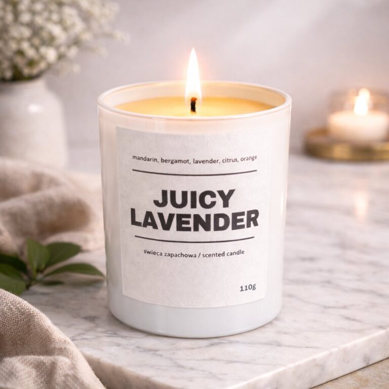 Świeca zapachowa JUICY LAVENDER 10% 110g - białe szkło