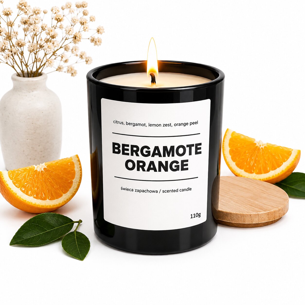 Świeca zapachowa BERGAMOTE JUICY ORANGE 10% 110g - czarne szkło - obrazek 3