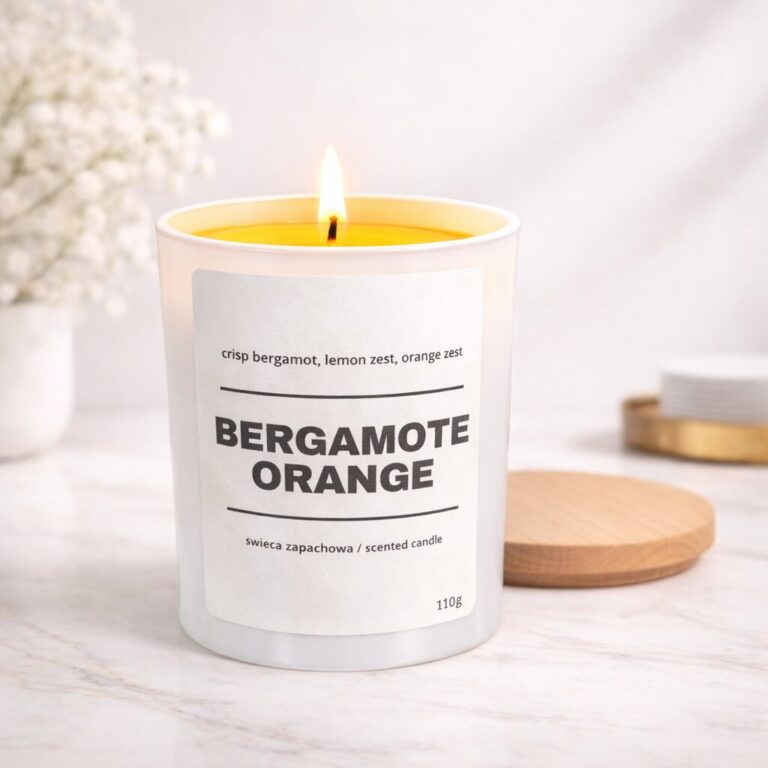Świeca zapachowa BERGAMOTE JUICY ORANGE 10% 110g - białe szkło