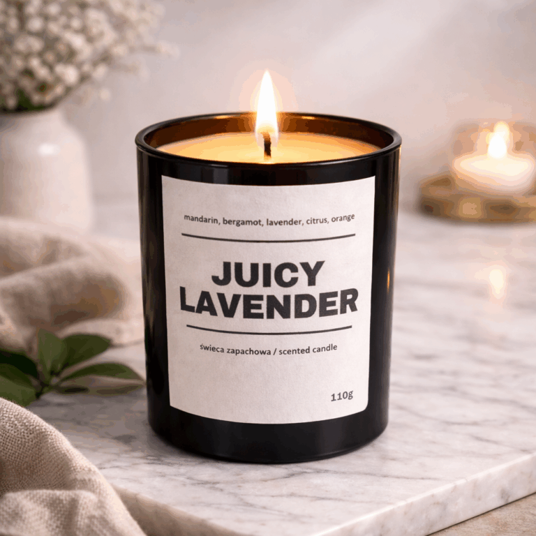 Świeca zapachowa JUICY LAVENDER 10% 110g - czarne szkło