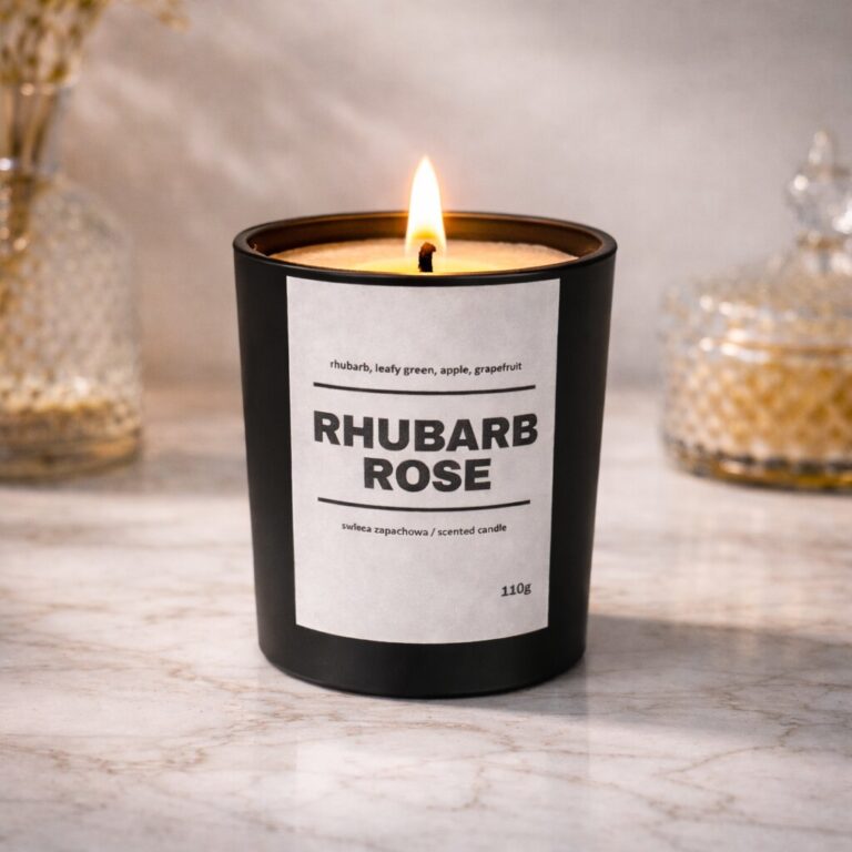 Świeca zapachowa RHUBARB ROSE 10% 110g - czarne szkło