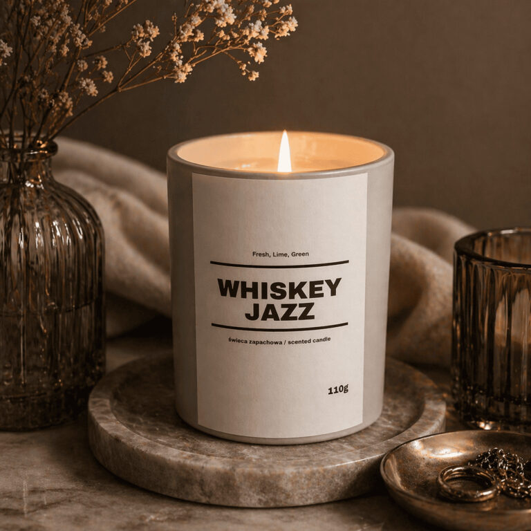 Świeca zapachowa WHISKEY JAZZ 10% 110g - białe szkło
