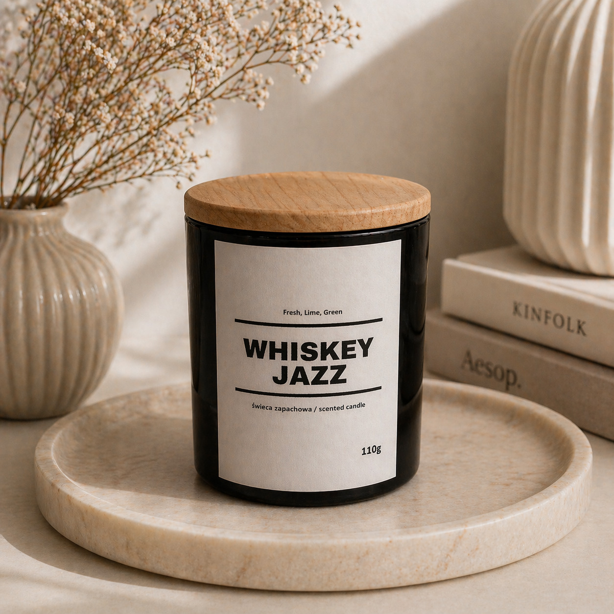 Świeca zapachowa WHISKEY JAZZ 10% 110g - czarne szkło - obrazek 3