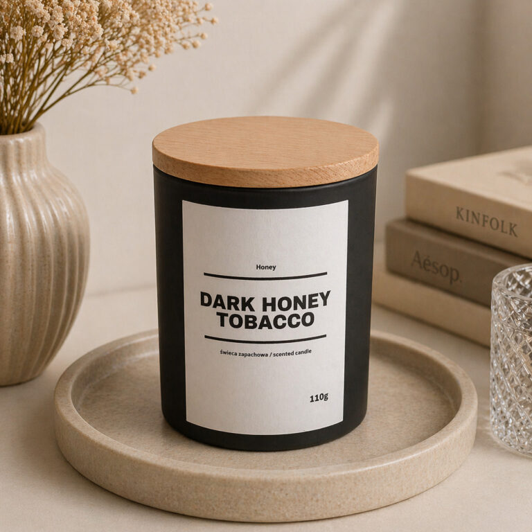 Świeca zapachowa DARK HONEY TOBACCO 10% 110g - czarne szkło