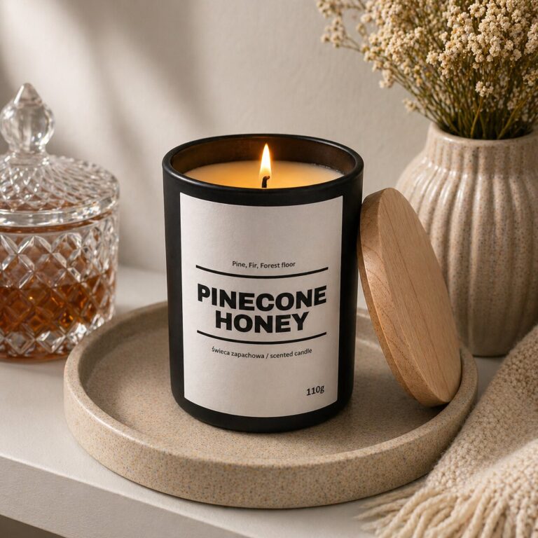 Świeca zapachowa PINECONE HONEY 10% 110g - czarne szkło