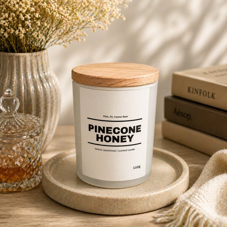 Świeca zapachowa PINECONE HONEY 10% 110g - białe szkło