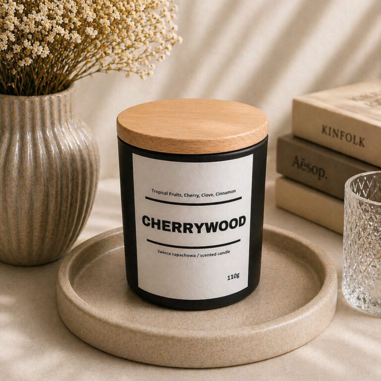Świeca zapachowa CHERRYWOOD 10% 110g - czarne szkło