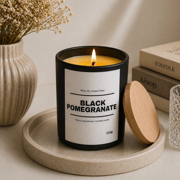 Świeca zapachowa BLACK POMEGRANATE 10% 110g - czarne szkło