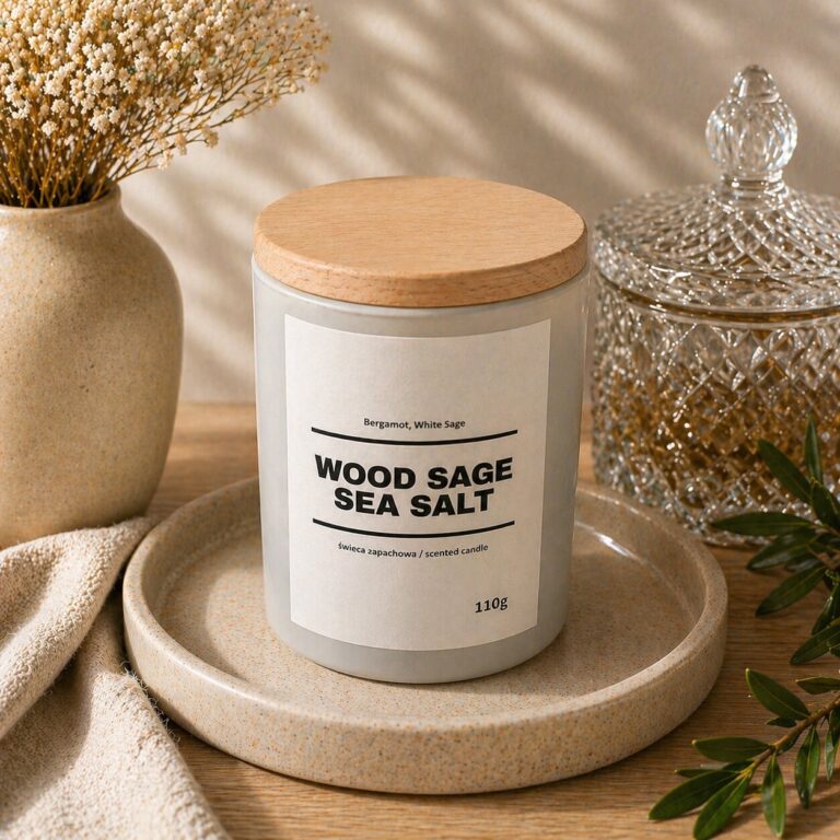 Świeca zapachowa WOOD SAGE SEA SALT 10% 110g - białe szkło
