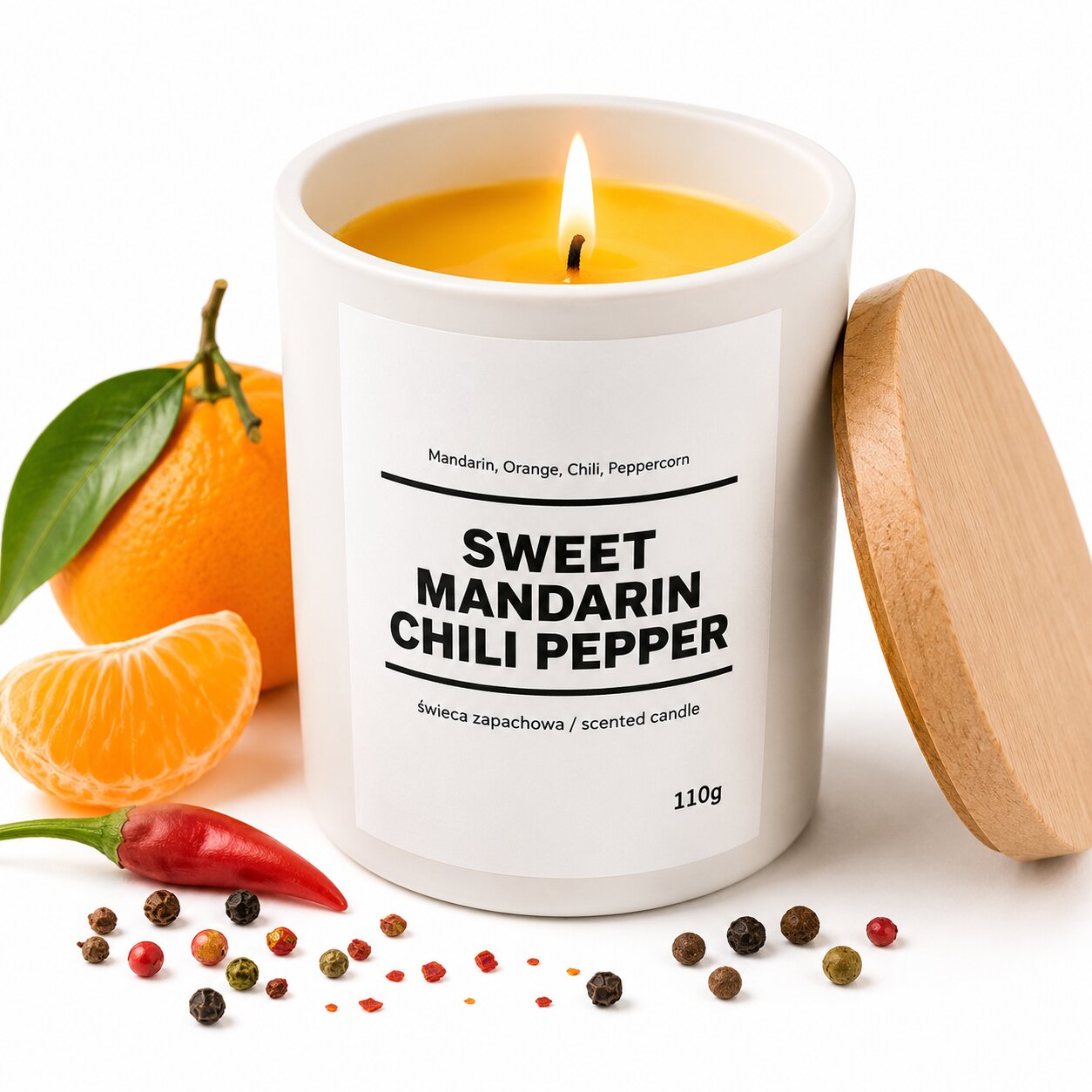 Świeca zapachowa SWEET MANDARIN CHILI PEPPER 10% 110g - białe szkło - obrazek 3