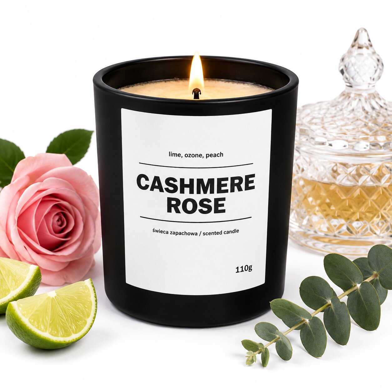 Świeca zapachowa CASHMERE ROSE 10% 110g - czarne szkło - obrazek 3