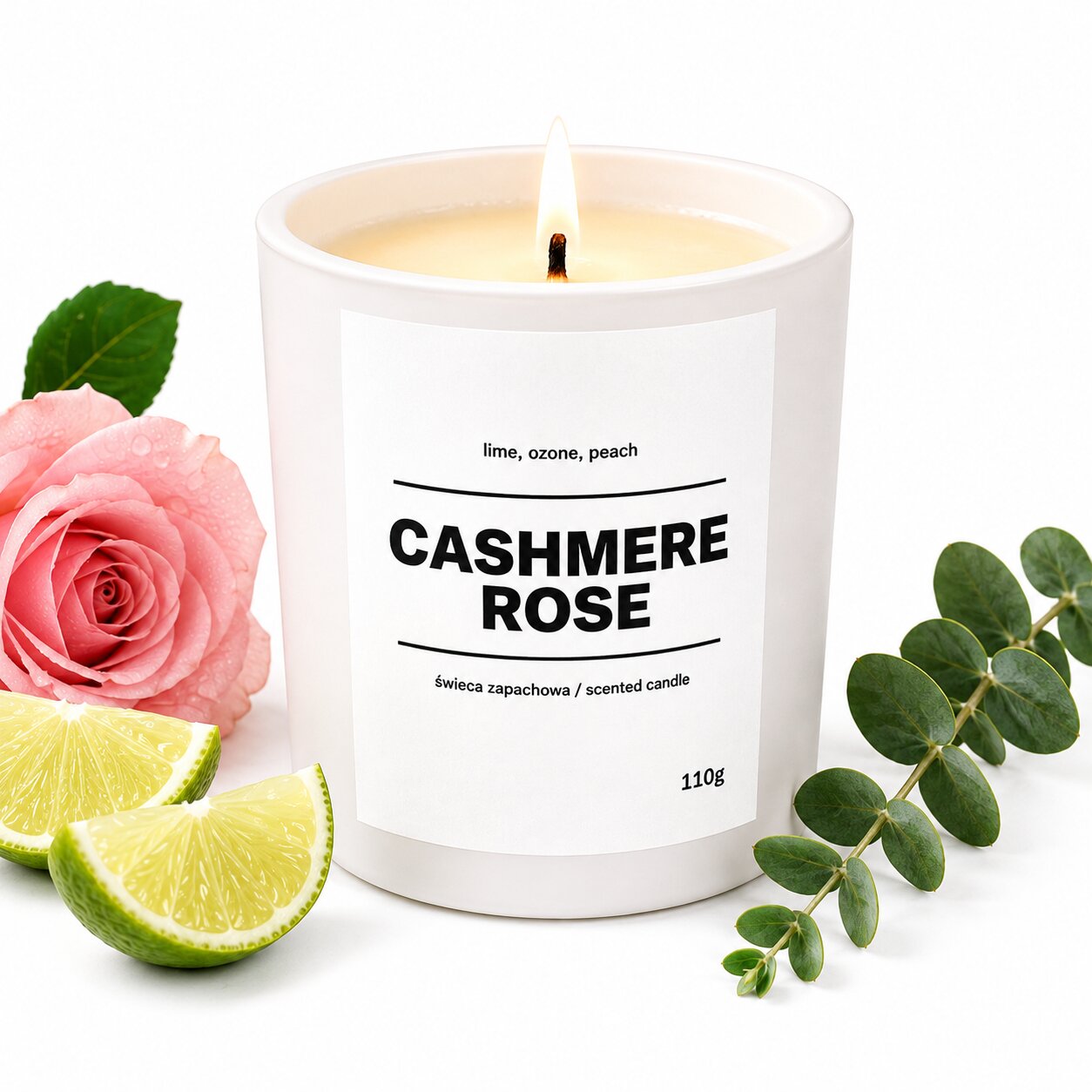 Świeca zapachowa CASHMERE ROSE 10% 110g - białe szkło - obrazek 3