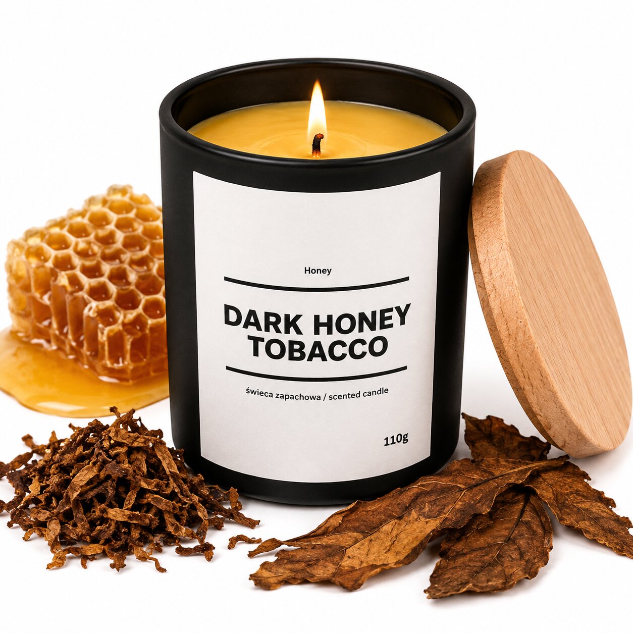 Świeca zapachowa DARK HONEY TOBACCO 10% 110g - czarne szkło - obrazek 3