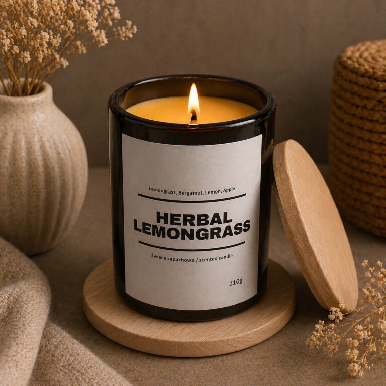 Świeca zapachowa HERBAL LEMONGRASS 10% 110g - czarne szkło