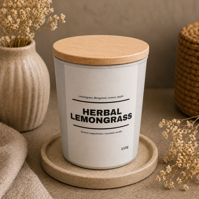 Świeca zapachowa HERBAL LEMONGRASS 10% 110g - białe szkło
