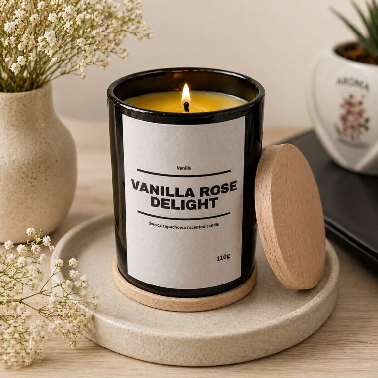 Świeca zapachowa VANILA ROSE DELIGHT 10% 110g - czarne szkło