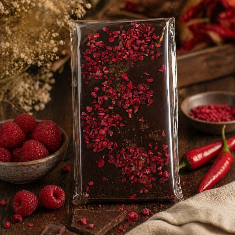 Czekolada gorzka z miodem, maliną i chili - ręcznie tworzona 110g