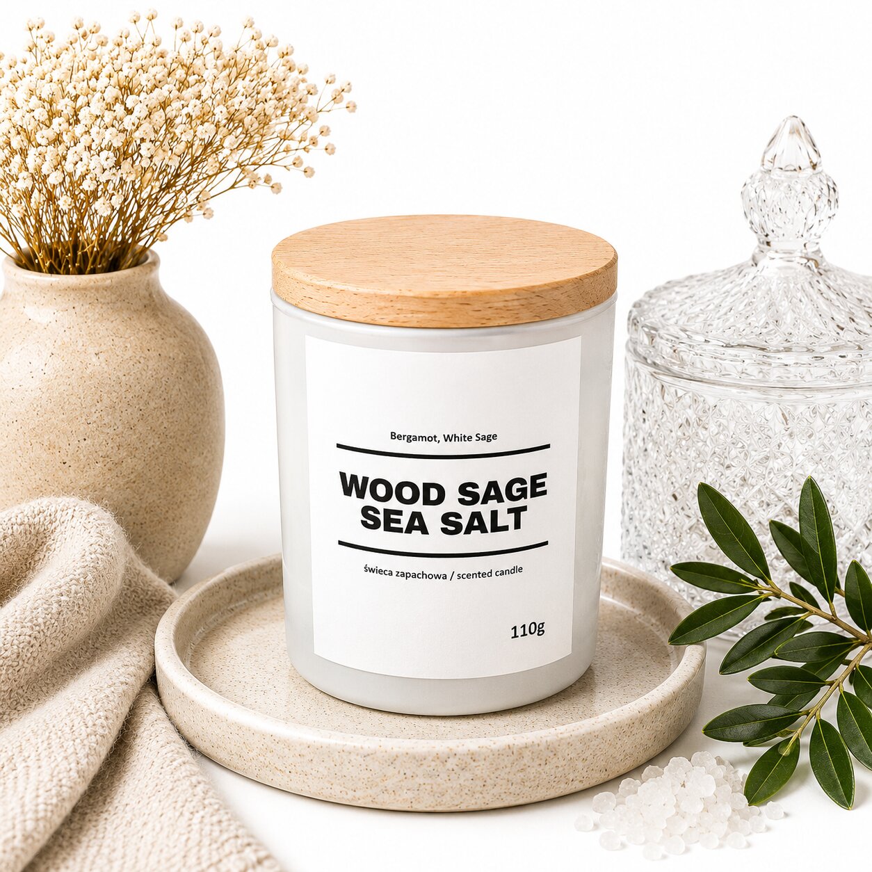 Świeca zapachowa WOOD SAGE SEA SALT 10% 110g - białe szkło - obrazek 3