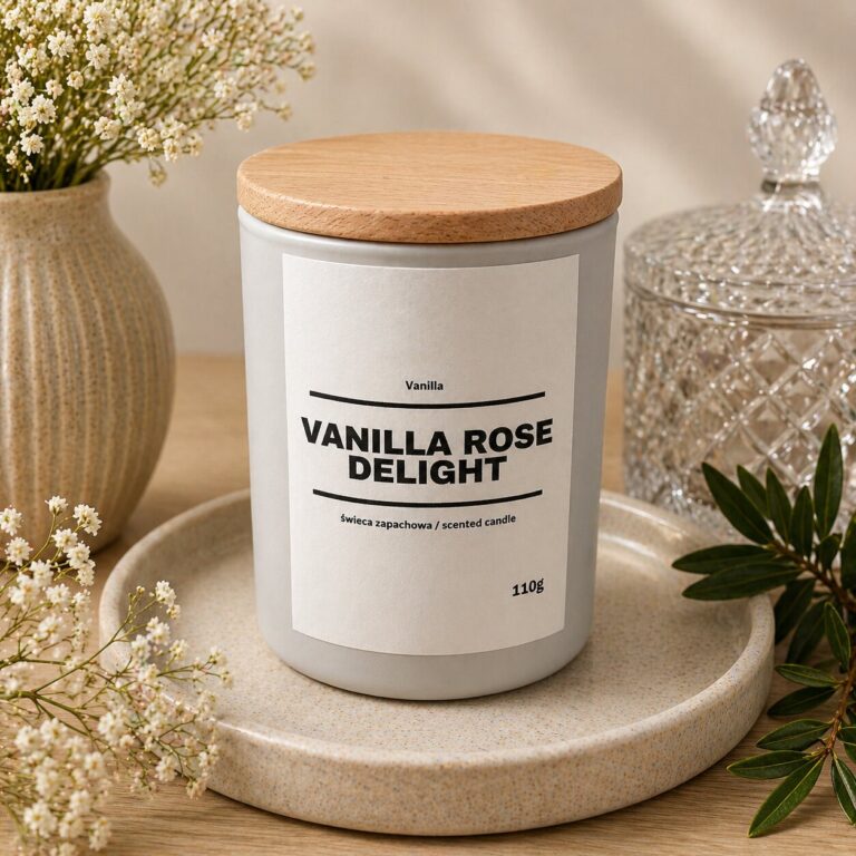 Świeca zapachowa VANILA ROSE DELIGHT 10% 110g - białe szkło