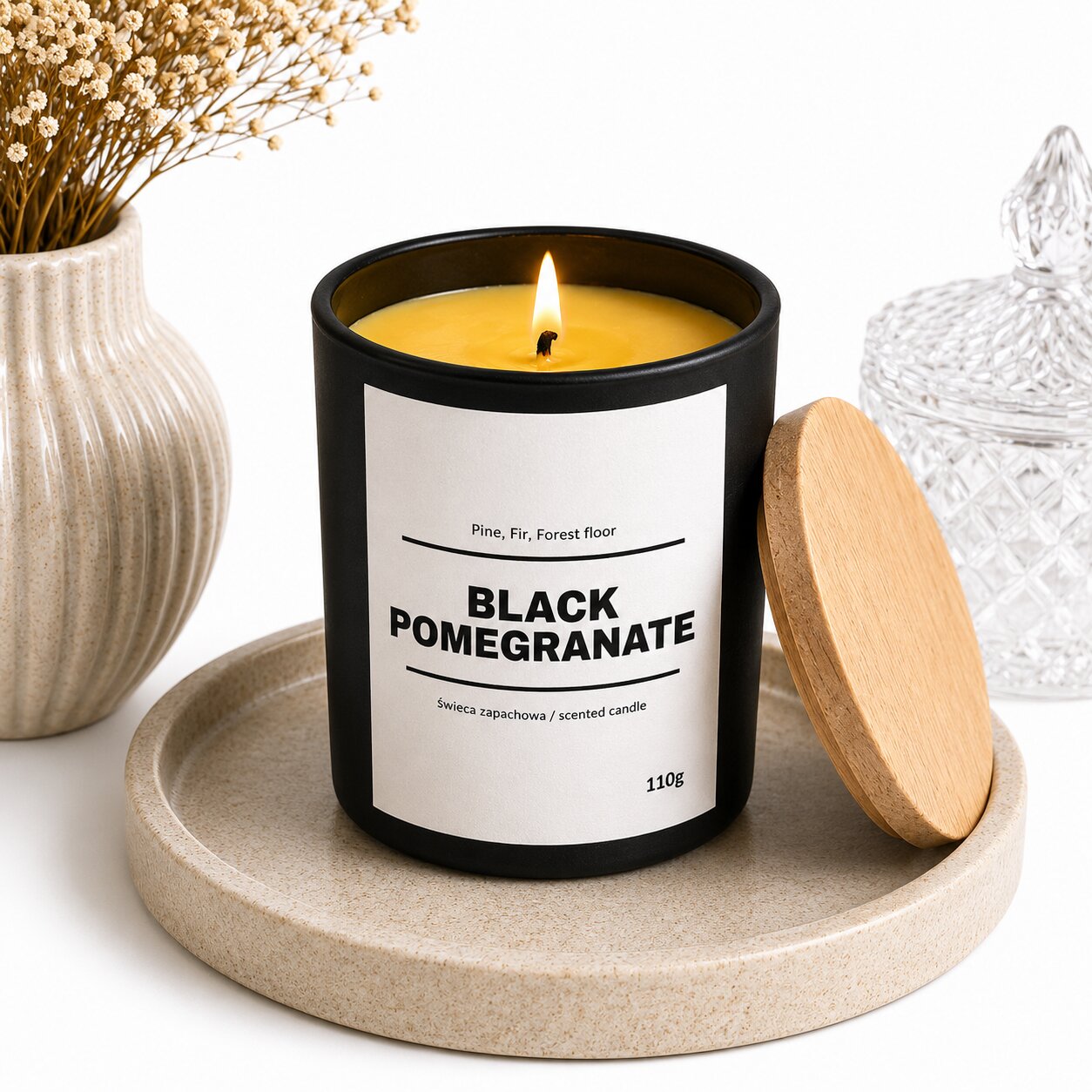 Świeca zapachowa BLACK POMEGRANATE 10% 110g - czarne szkło - obrazek 3