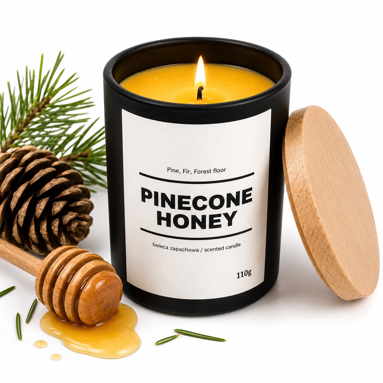 Świeca zapachowa PINECONE HONEY 10% 110g - czarne szkło - obrazek 3