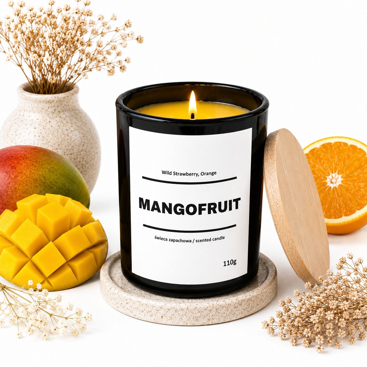 Świeca zapachowa MANGOFRUIT 10% 110g - czarne szkło - obrazek 3