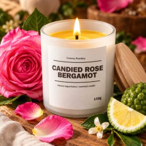 Świeca zapachowa CANDIED ROSE BARGAMOT 10% 110g - białe szkło