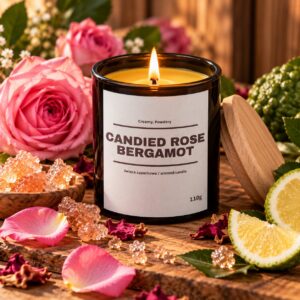 Świeca zapachowa CANDIED ROSE BARGAMOT 10% 110g - czarne szkło